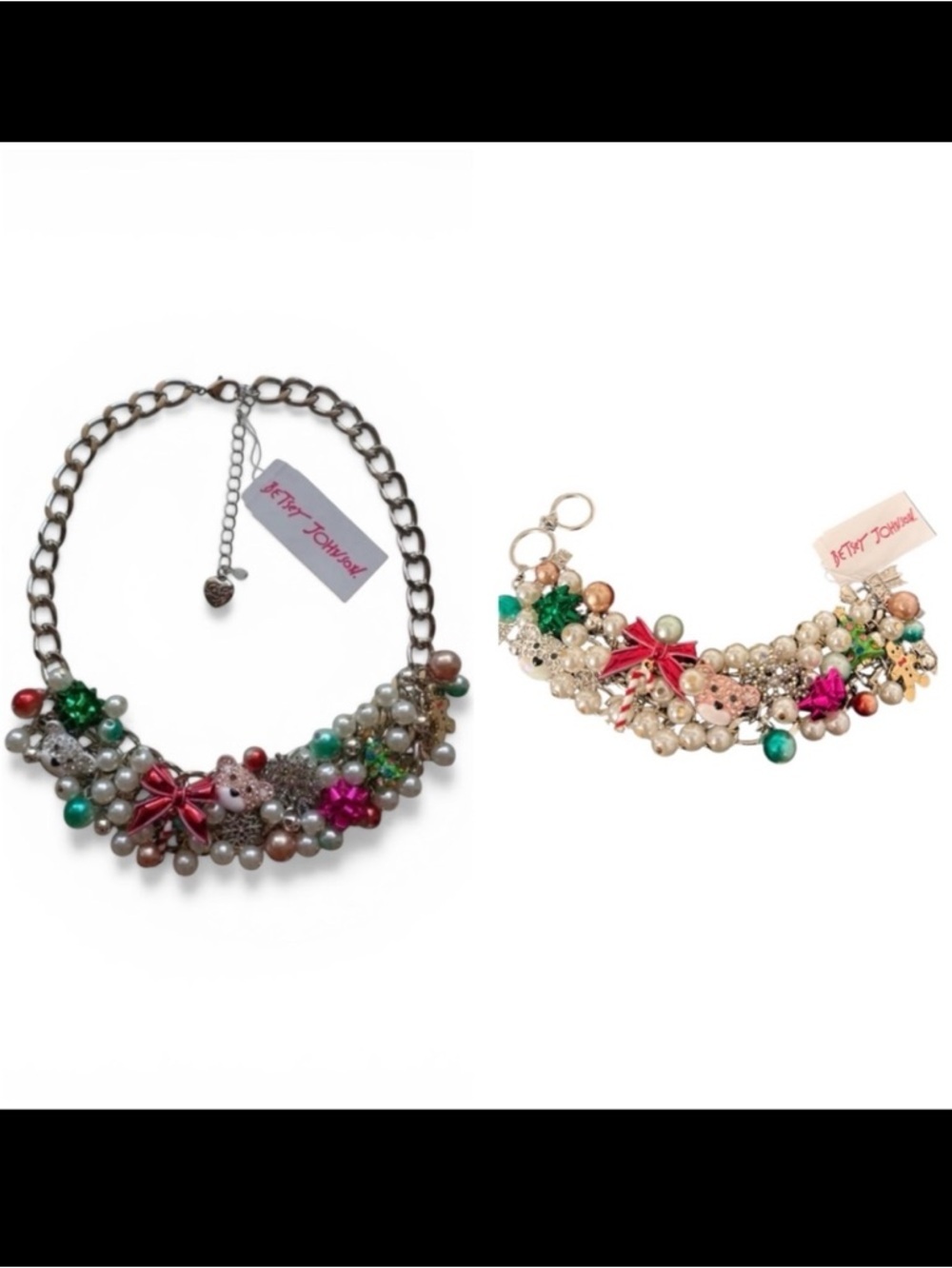 BETSEY JOHNSON SET Christmas Revival Multi-Charm Necklace & Bracelet NEW NWT